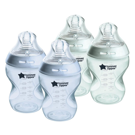 Picture of Tommee Tippee Natural Start Anti-Colic BPA Free Baby Bottles, 9oz, Newborn 0+ Months, Slow Flow Breast-Like Nipple, Designed for Seamless Transitions Between Bottle and Breast, Blue/Green, Pack of 4