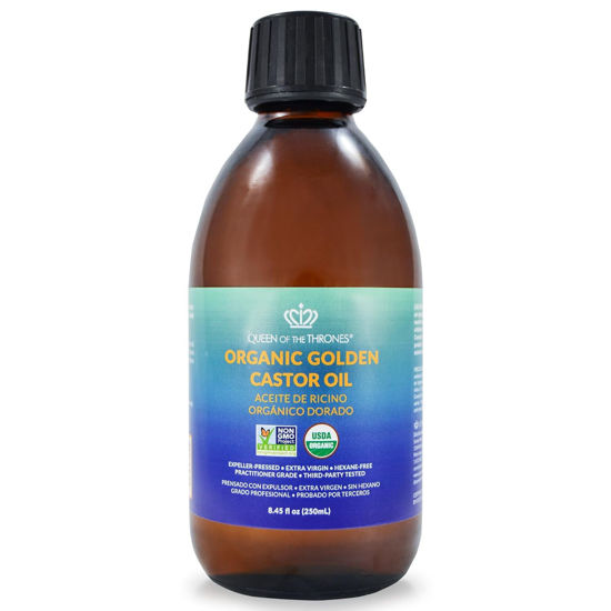 Picture of QUEEN OF THE THRONES Organic Golden Castor Oil - | 100% Pure & Expeller-Pressed for Hair, Skin & Nails | Hexane Free | USDA Certified (8.4oz (250 ml))