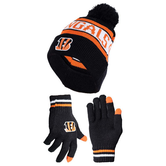 Picture of Ultra Game NFL Mens Womens Super Soft Winter Beanie Knit Hat With Extra Warm Touch Screen Gloves, Cincinnati Bengals