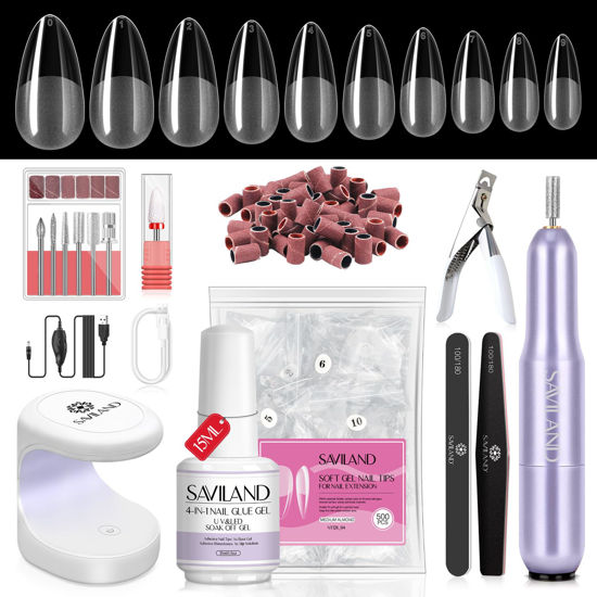 Picture of SAVILAND Almond Gel X Nail Kit - Nail Drill Kit U V Lamp for Nail 500PCS Nail Tips and Glue Gel Kit Easy Use Manicure Tool for Nail Design at Home Nail Kit with Everything DIY & Salon Gift for Women