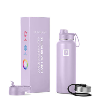 Picture of IRON °FLASK Sports Water Bottle - Wide Mouth with 3 Spout Lids - Stainless Steel Gym & Outdoor Bottles for Men, Women & Kids - Double Walled, Insulated Thermos, Metal Canteen - Lavender, 40 Oz