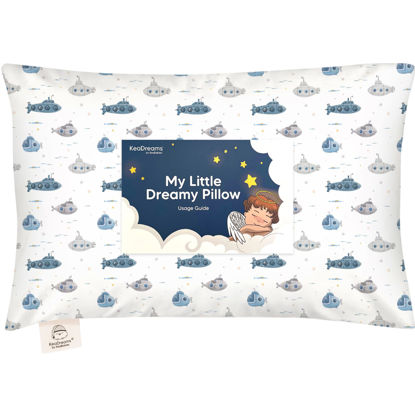 Picture of Toddler Pillow with Pillowcase - 13x18 My Little Dreamy Pillow, Organic Cotton Toddler Pillows for Sleeping, Kids Pillow, Travel Pillows, Mini Pillow, Nursery Pillow, Toddler Bed Pillow (Submarines)