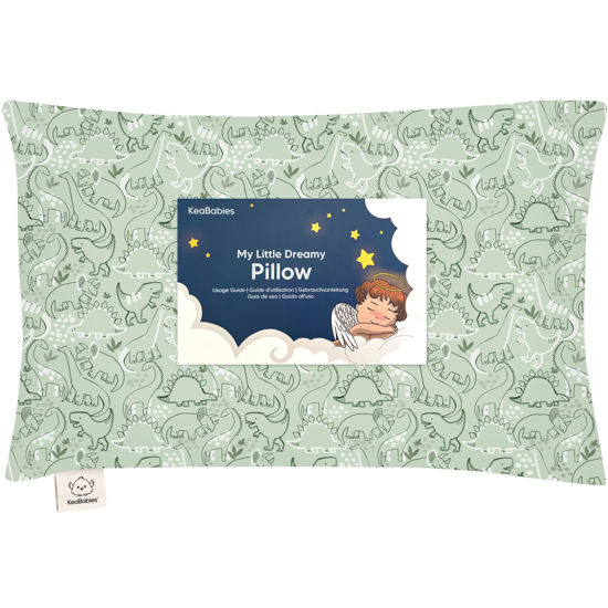 Picture of Toddler Pillow with Pillowcase - 13x18 My Little Dreamy Pillow, Organic Cotton Toddler Pillows for Sleeping, Kids Pillow, Travel Pillows, Mini Pillow, Nursery Pillow, Toddler Bed Pillow (DinoDood)