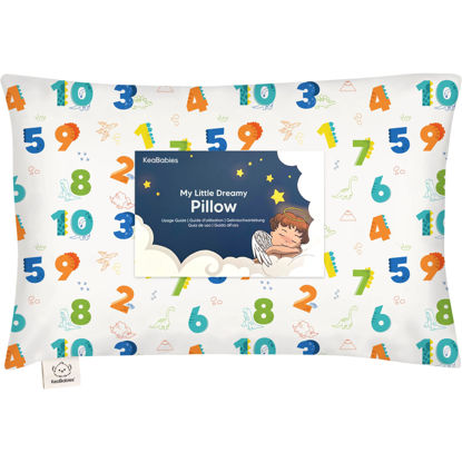 Picture of Toddler Pillow with Pillowcase - 13x18 My Little Dreamy Pillow, Organic Cotton Toddler Pillows for Sleeping, Kids Pillow, Travel Pillows, Mini Pillow, Nursery Pillow, Toddler Bed Pillow (Dino123)