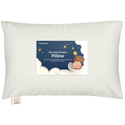 Picture of Toddler Pillow with Pillowcase - 13x18 My Little Dreamy Pillow, Organic Cotton Toddler Pillows for Sleeping, Kids Pillow, Travel Pillows, Mini Pillow, Nursery Pillow, Toddler Bed Pillow (Pearl Gray)