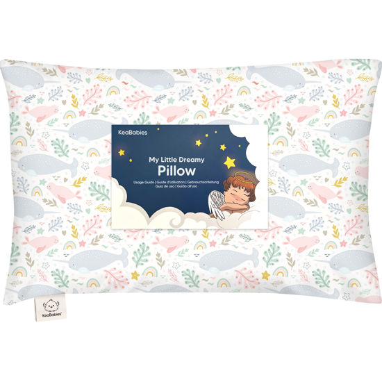 Picture of Toddler Pillow with Pillowcase - 13x18 My Little Dreamy Pillow, Organic Cotton Toddler Pillows for Sleeping, Kids Pillow, Travel Pillows, Mini Pillow, Nursery Pillow, Toddler Bed Pillow (Narwhal)