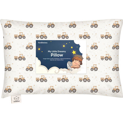 Picture of Toddler Pillow with Pillowcase - 13x18 My Little Dreamy Pillow, Organic Cotton Toddler Pillows for Sleeping, Kids Pillow, Travel Pillows, Mini Pillow, Nursery Pillow, Toddler Bed Pillow (Tractor)