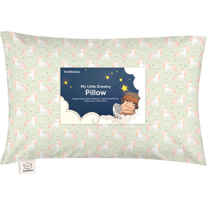 Picture of Toddler Pillow with Pillowcase - 13x18 My Little Dreamy Pillow, Organic Cotton Toddler Pillows for Sleeping, Kids Pillow, Travel Pillows, Mini Pillow, Nursery Pillow, Toddler Bed Pillow (Grace)