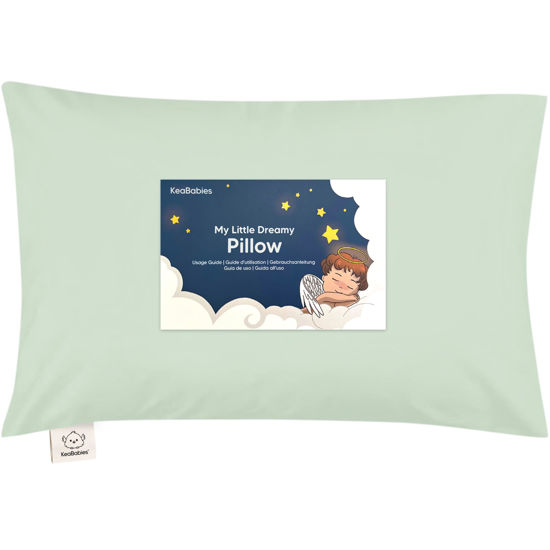 Picture of Toddler Pillow with Pillowcase - 13x18 My Little Dreamy Pillow, Organic Cotton Toddler Pillows for Sleeping, Kids Pillow, Travel Pillows, Mini Pillow, Nursery Pillow, Toddler Bed Pillow (Sage)