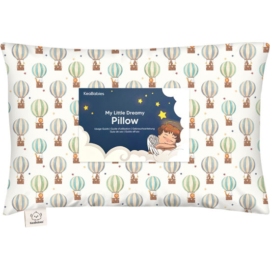 Picture of Toddler Pillow with Pillowcase - 13x18 My Little Dreamy Pillow, Organic Cotton Toddler Pillows for Sleeping, Kids Pillow,Travel Pillows,Mini Pillow,Nursery Pillow,Toddler Bed Pillow(Hot Air Balloon)