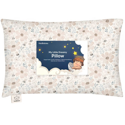 Picture of Toddler Pillow with Pillowcase - 13x18 My Little Dreamy Pillow, Organic Cotton Toddler Pillows for Sleeping, Kids Pillow, Travel Pillows, Mini Pillow, Nursery Pillow, Toddler Bed Pillow (Flora Vale)