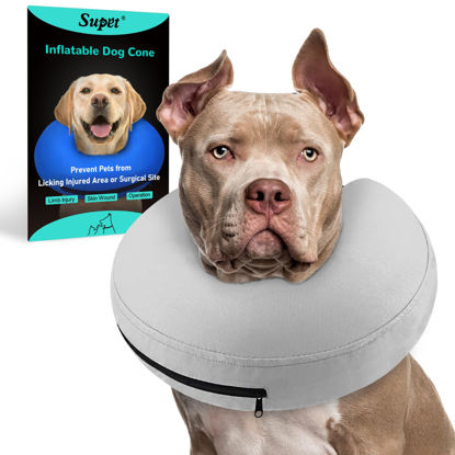 Picture of Supet Inflatable Dog Cone Collar Alternative After Surgery, Dog Neck Donut Collar Recovery E Collar to Stop Licking, Soft Dog Cone for Medium Large Dogs