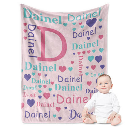 Picture of Yoke Style Personalized Baby Blankets for Baby Girls/Boys, Custom Name Swaddle Blanket, Baby Boy Girl Gifts for Newborn, Toddler, Kids on Baby Shower, Birthday