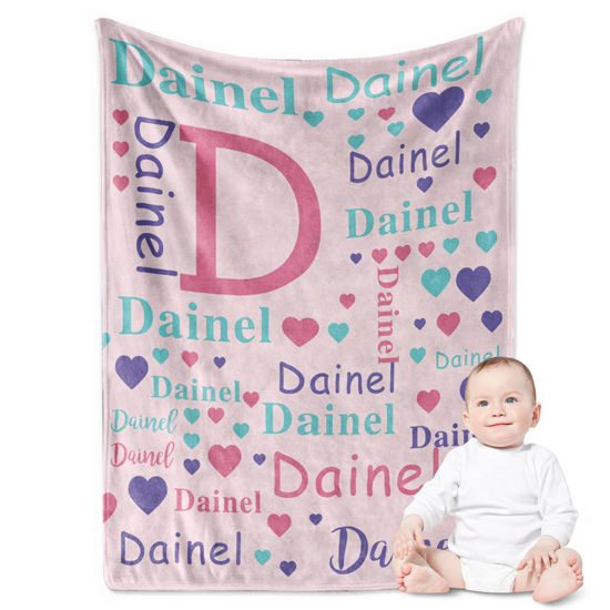 Picture of Yoke Style Personalized Baby Blankets for Baby Girls/Boys, Custom Name Swaddle Blanket, Baby Boy Girl Gifts for Newborn, Toddler, Kids on Baby Shower, Birthday