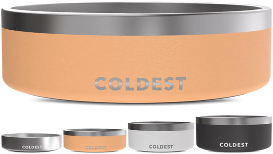 Picture of Coldest Dog Bowl - Anti Rust Metal & Non Slip Dog Bowls Large, Spill Proof Heavy Duty 3 Layers Insulated Dog Bowl - Food and Water Bowl for Dogs, Cats & Pets, Dishwasher Safe (42 oz, Sahara Peach)