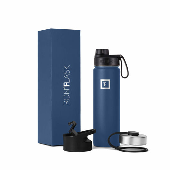 Picture of IRON °FLASK Camping & Hiking Hydration Flask, Wide Mouth, 3 Spout Lids, Stainless Steel Outdoor Water Bottle, Double Walled, Insulated Thermos, Metal Canteen - Twilight Blue, 22 Oz