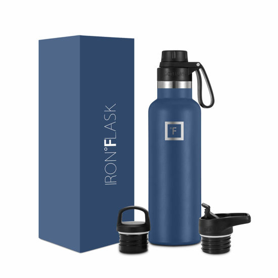 Picture of IRON °FLASK Camping & Hiking Hydration Canteens - 3 Lids (Narrow Straw Lid) Leak Proof Vacuum Insulated Stainless Steel - Hot & Cold Double Walled Sports Water Bottle - Twilight Blue, 20 Oz