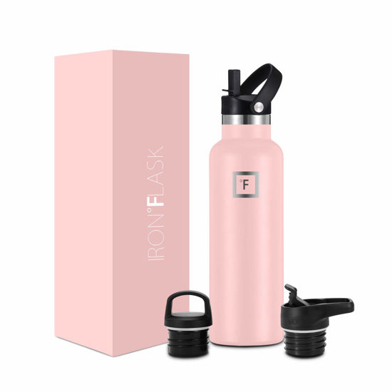 Picture of IRON °FLASK Camping & Hiking Hydration Canteens - 3 Lids (Narrow Straw Lid) Leak Proof Vacuum Insulated Stainless Steel - Hot & Cold Double Walled Sports Water Bottle - Rose, 20 Oz