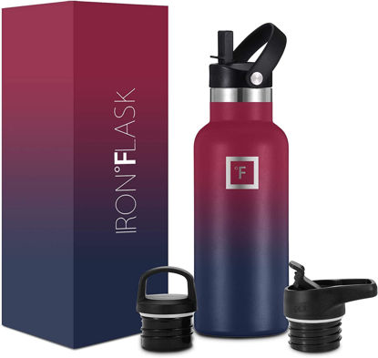 Picture of IRON °FLASK Camping & Hiking Hydration Canteens - 3 Lids (Narrow Straw Lid) Leak Proof Vacuum Insulated Stainless Steel - Hot & Cold Double Walled Sports Water Bottle - Dark Rainbow, 16 Oz