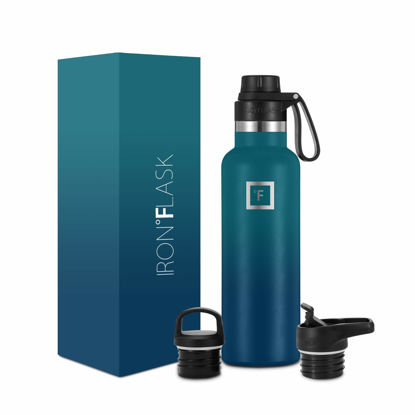 Picture of IRON °FLASK Camping & Hiking Hydration Canteens - 3 Lids (Narrow Spout Lid) Leak Proof Vacuum Insulated Stainless Steel - Hot & Cold Double Walled Sports Water Bottle - Dark Night, 20 Oz