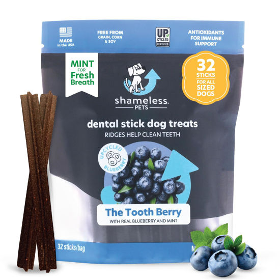 Picture of Shameless Pets Toothberry Dental Chews for Dogs - Dental Sticks, Treats for Dog Breath Freshener and Teeth Cleaning, Natural Dental Treats, Dog Chews for Teeth Cleaning, Free from Corn and Soy