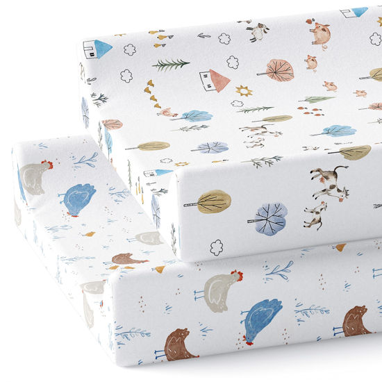 Picture of Sorrel + Fern Changing Pad Cover 2-Pack (Farm Animals) - Premium Fitted Sheets - Buttery Soft Cotton Blend