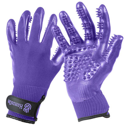 Picture of H HandsOn Pet Grooming Gloves - Patented #1 Ranked, Award Winning Shedding, Bathing, & Hair Remover Gloves - Gentle Brush for Cats, Dogs, and Horses (Mono Purple, Medium)