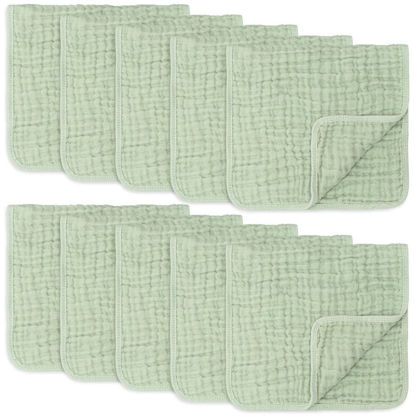 Picture of Comfy Cubs Muslin Burp Cloths Large 100% Cotton Hand Washcloths Set for Babies, Baby Essentials 6 Layers Extra Absorbent and Soft Boys & Girls Baby Rags for Newborn Registry (Sage 10-Pack, 20" X10")