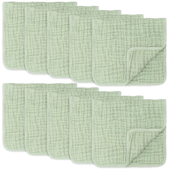 Picture of Comfy Cubs Muslin Burp Cloths Large 100% Cotton Hand Washcloths Set for Babies, Baby Essentials 6 Layers Extra Absorbent and Soft Boys & Girls Baby Rags for Newborn Registry (Sage 10-Pack, 20" X10")