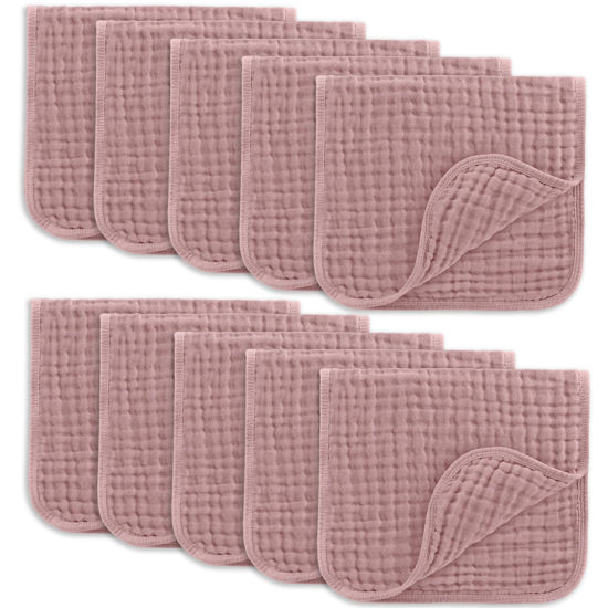 Picture of Comfy Cubs Muslin Burp Cloths Set Large 100% Cotton Hand Washcloths for Babies, Baby Essentials 6 Layers Extra Absorbent and Soft Boys & Girls Baby Bibs & Burp Cloths Set (Mauve, 10-Pack, 20" X10")