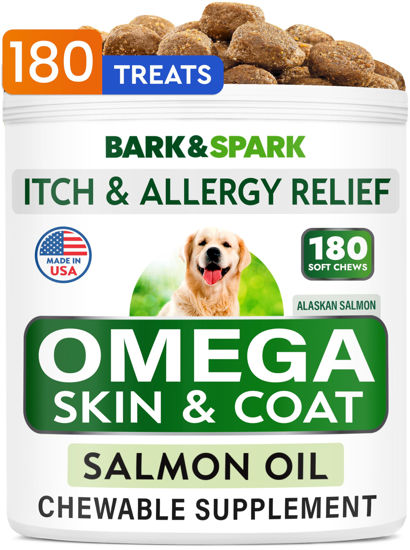 Picture of BARK&SPARK Omega 3 for Dogs - 180 Fish Oil Treats for Dog Shedding, Skin Allergy, Itch Relief, Hot Spots Treatment - Joint Health - Skin and Coat Supplement - EPA & DHA Fatty Acids - Alaskan Salmon