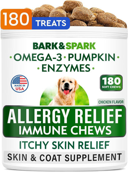 Picture of BARK&SPARK Dog Allergy Relief Chews (180 Immune Treats) - Anti-Itch Skin & Coat Supplement - Omega 3 Fish Oil - Itchy Skin Relief Treatment Pills - Itching&Paw Licking - Dry Skin & Hot Spots