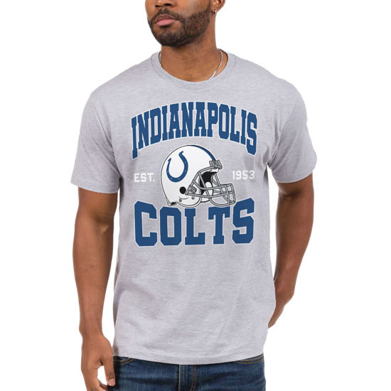 Picture of Junk Food Clothing x NFL - Indianapolis Colts - Team Helmet - Unisex Adult Short Sleeve Fan T-Shirt for Men and Women - Size Small