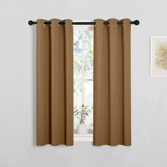 Picture of NICETOWN Sleek Blackout Curtains 45 inches Length for Small Windows, Noise Reducing and Block Draft Panels for Door Doorway Laundry Office Luxury Decor Theme (2 Panels, Gold Brown, W29 x L45 -Inch)