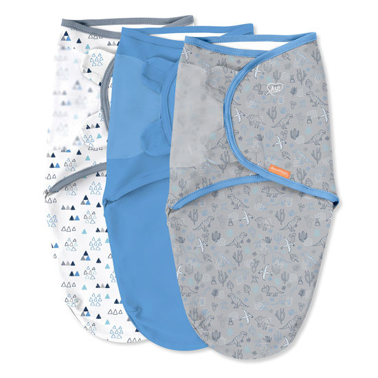 Picture of SwaddleMe by Ingenuity Original Swaddle, Best-Selling Swaddle Brand, 100% Cotton, Improves Sleep & Calms Startle Reflex, 0-3 Months, 3-Pack - Dino Time