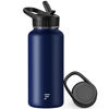 Picture of Letsfit Insulated Water Bottle with Straw Lid and Flex Cap, Double Stainless Steel Flask, Deep Blue, 40oz