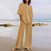 Picture of My Orders Summer Outfits for Women 2 Piece Cotton Linen Set Boyfriend Oversized T Shirts Straight Leg Pant Plus Size Tracksuit