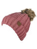 Picture of C.C Thick Cable Knit Faux Fuzzy Fur Pom Fleece Lined Skull Cap Cuff Beanie, Mauve