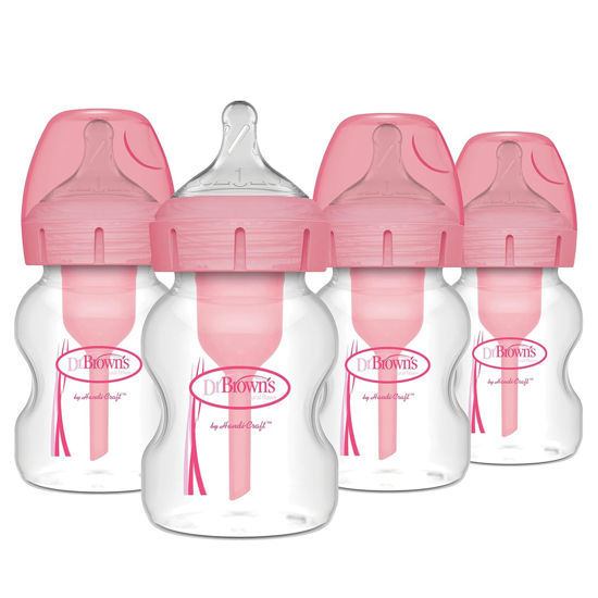 Picture of Dr. Brown's Natural Flow Options + Wide-Neck Bottle, Pink Print, 4 Pack, 5 Ounce