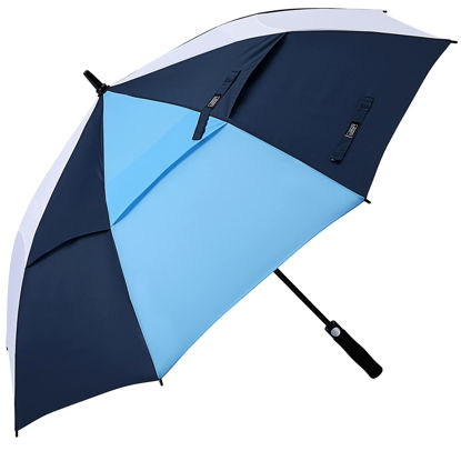 Picture of G4Free 62 Inch Automatic Open Golf Umbrella Extra Large Oversize Double Canopy Vented Windproof Waterproof Stick Umbrellas (White+Dark Blue+Sky Blue)