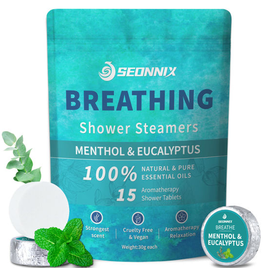 Picture of SEONNIX Shower Steamers Aromatherapy 15 Pack, Menthol & Eucalyptus Shower Bombs with Natural Essential Oils, Quick Relief Nasal Congestion, Relaxation & Self Care Gifts for Women & Men