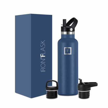 Picture of IRON °FLASK Camping & Hiking Hydration Canteens - 3 Lids (Narrow Straw Lid) Leak Proof Vacuum Insulated Stainless Steel - Hot & Cold Double Walled Sports Water Bottle - Twilight Blue, 20 Oz