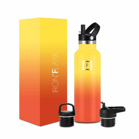 Picture of IRON °FLASK Camping & Hiking Hydration Canteens - 3 Lids (Narrow Straw Lid) Leak Proof Vacuum Insulated Stainless Steel - Hot & Cold Double Walled Sports Water Bottle - Fire, 20 Oz