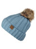 Picture of C.C Thick Cable Knit Faux Fuzzy Fur Pom Fleece Lined Skull Cap Cuff Beanie,Denim