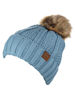 Picture of C.C Thick Cable Knit Faux Fuzzy Fur Pom Fleece Lined Skull Cap Cuff Beanie,Denim