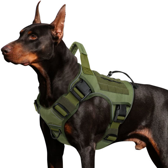 Picture of WINGOIN Green Harness with Handle Tactical Dog Harness Vest for Large Medium Dogs No Pull Adjustable Reflective K9 Military Dog Vest Harnesses for Walking, Hiking, Training(M)