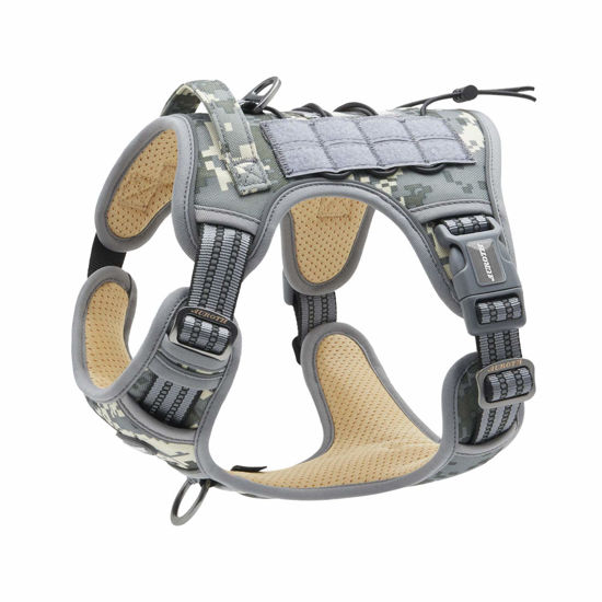 Picture of AUROTH Tactical Dog Harness for Small Medium Large Dogs No Pull Adjustable Pet Harness Reflective K9 Working Training Easy Control Pet Vest Military Service Dog Harnesses Medium Grey Camo