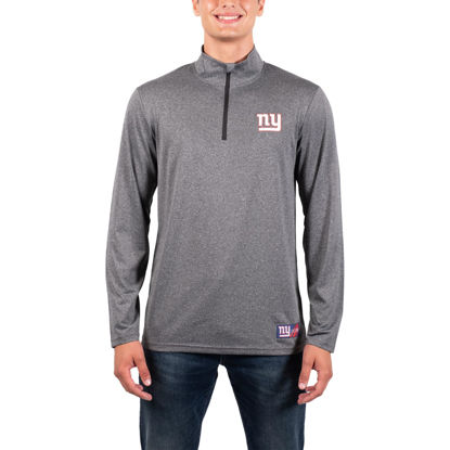 Picture of Ultra Game NFL Men's Super Soft Quarter Zip Long Sleeve T-Shirt, New York Giants, Heather Charcoal, Small