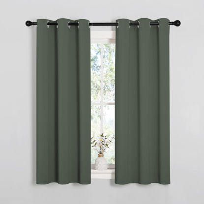 Picture of NICETOWN Blackout Draperies Curtains for Kids Room, Window Treatment Thermal Insulated Solid Grommet Blackout Drape Panels for Bedroom (Dark Mallard, Set of 2, 34 by 54 inches)