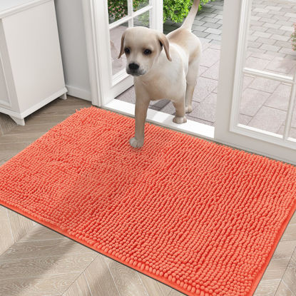 Picture of OLANLY Dog Door Mat for Muddy Paws 30x20, Absorbs Moisture and Dirt, Absorbent Non-Slip Washable Mat, Quick Dry Chenille, Mud Mat for Dogs, Entry Indoor Door Mat for Inside Floor, Coral